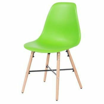Aspen green plastic chairs with wood legs & metal cross rails pair