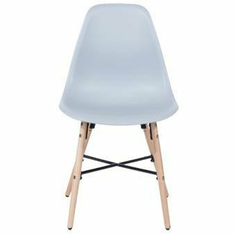 Aspen grey plastic chairs with wood legs & metal cross rails pair