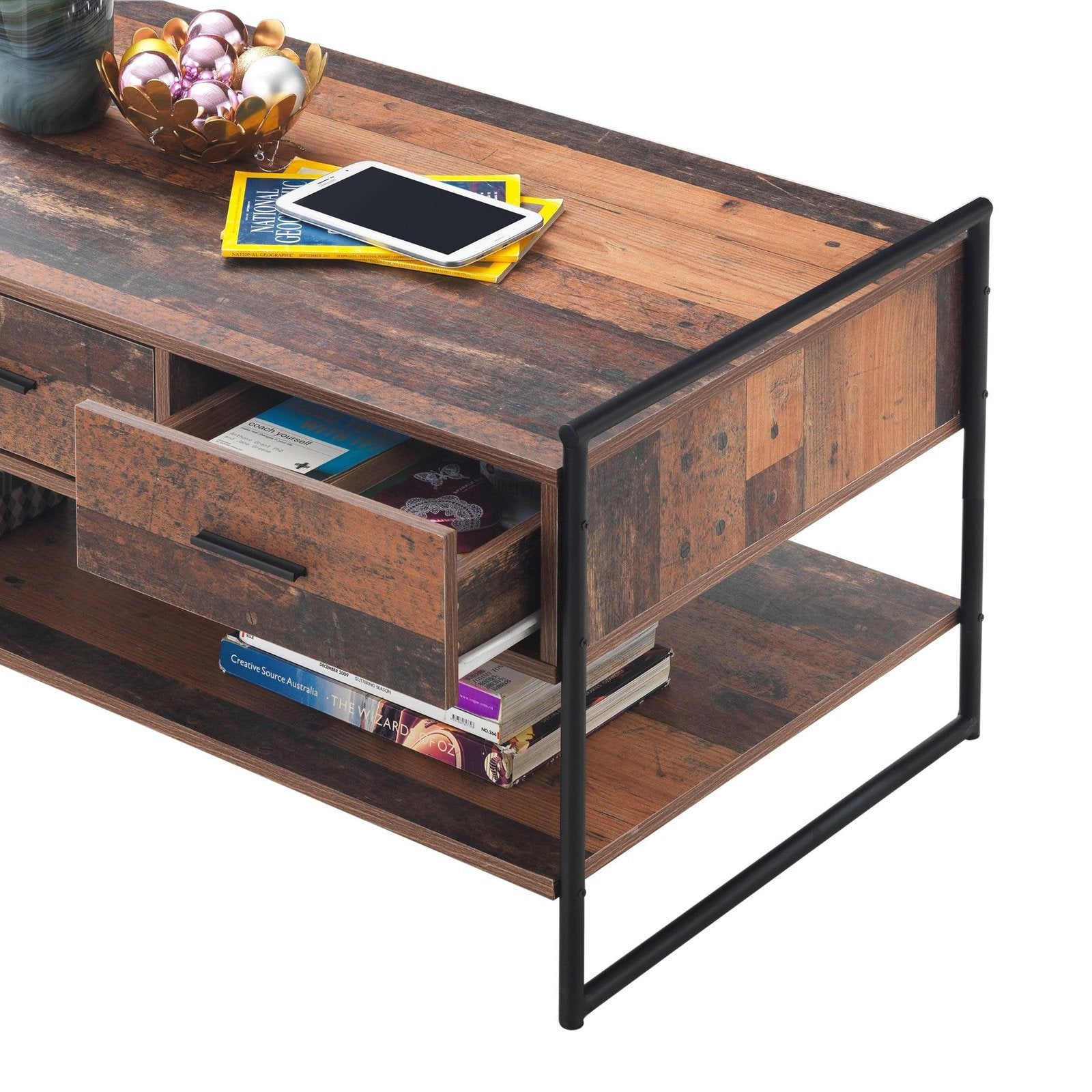 Abbey Coffee Table with 3 Drawers & Open Shelf