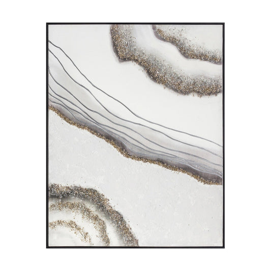 Agate Abstract Framed Canvas - Metallic Detailing - Neutral Colour Palette