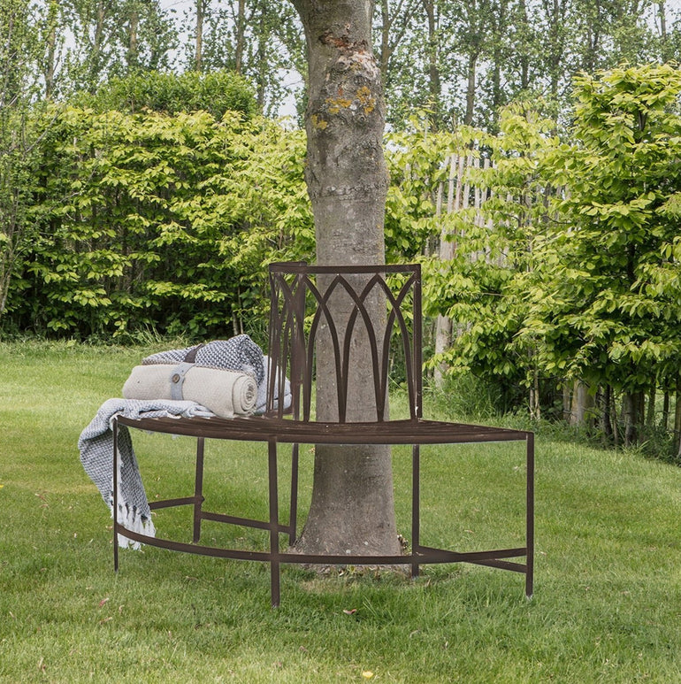 Telesto Outdoor Metal Tree Bench - Semi-Circle Seat - Iron