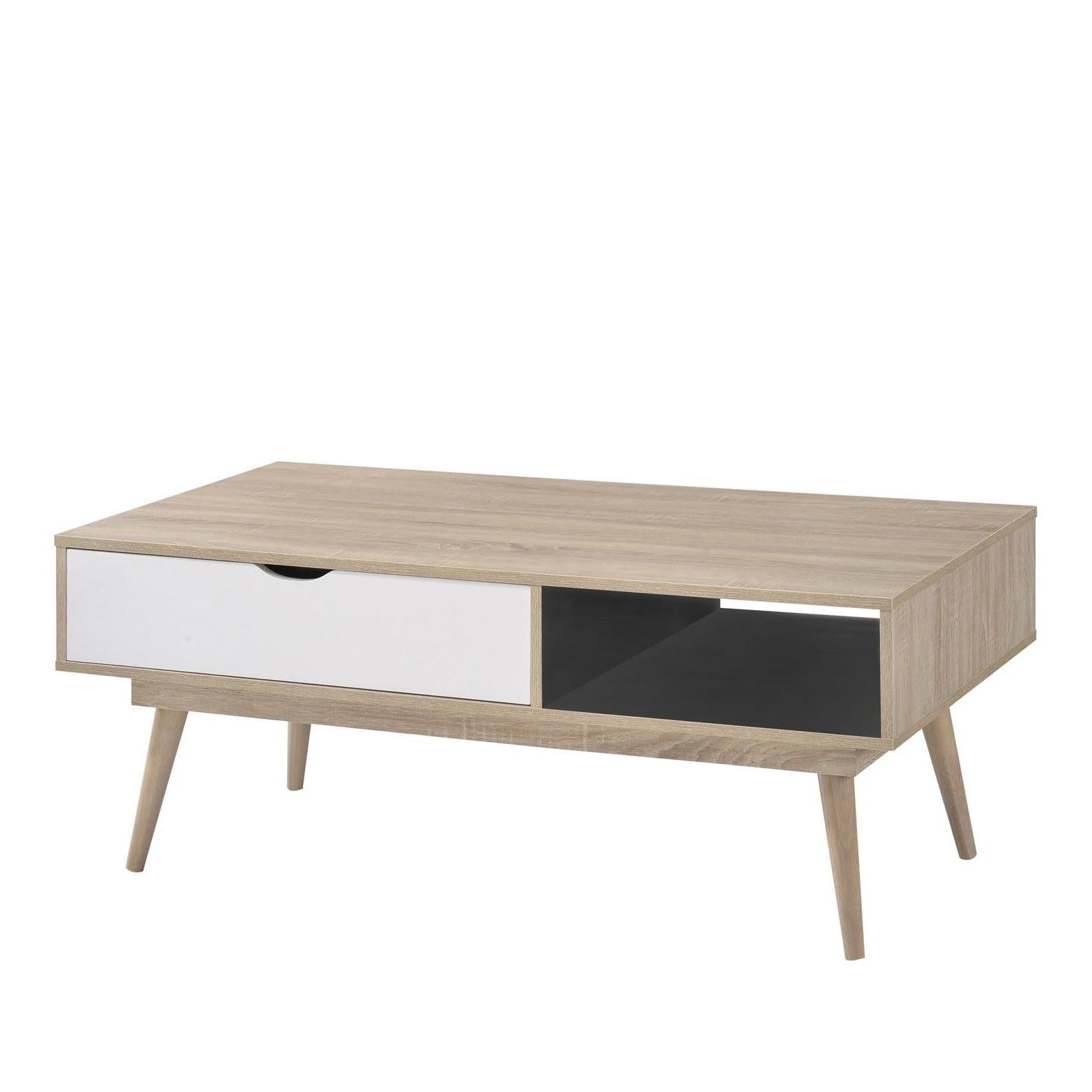 Alford Scandinavian Style Coffee Table with 1 Drawer & 2 Open Shelves