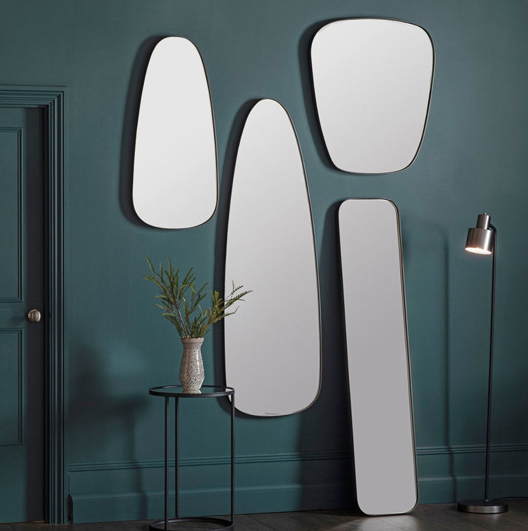 Bruno Curved Mirror 66cm x 76cm - Slim Pewter Effect Frame - Modern Wall Mirror