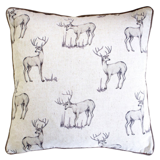 All Over Stag Printed Cushion - Duck Feather Filled - 100% Polyester