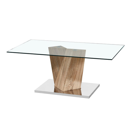 Alpha Oak Effect Base Coffee Table - Rectangular Glass Top