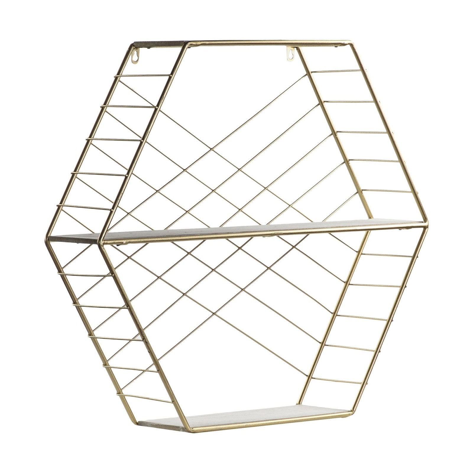 Thorpe Gold Shelving Unit - 2 Shelves - Geometric Design