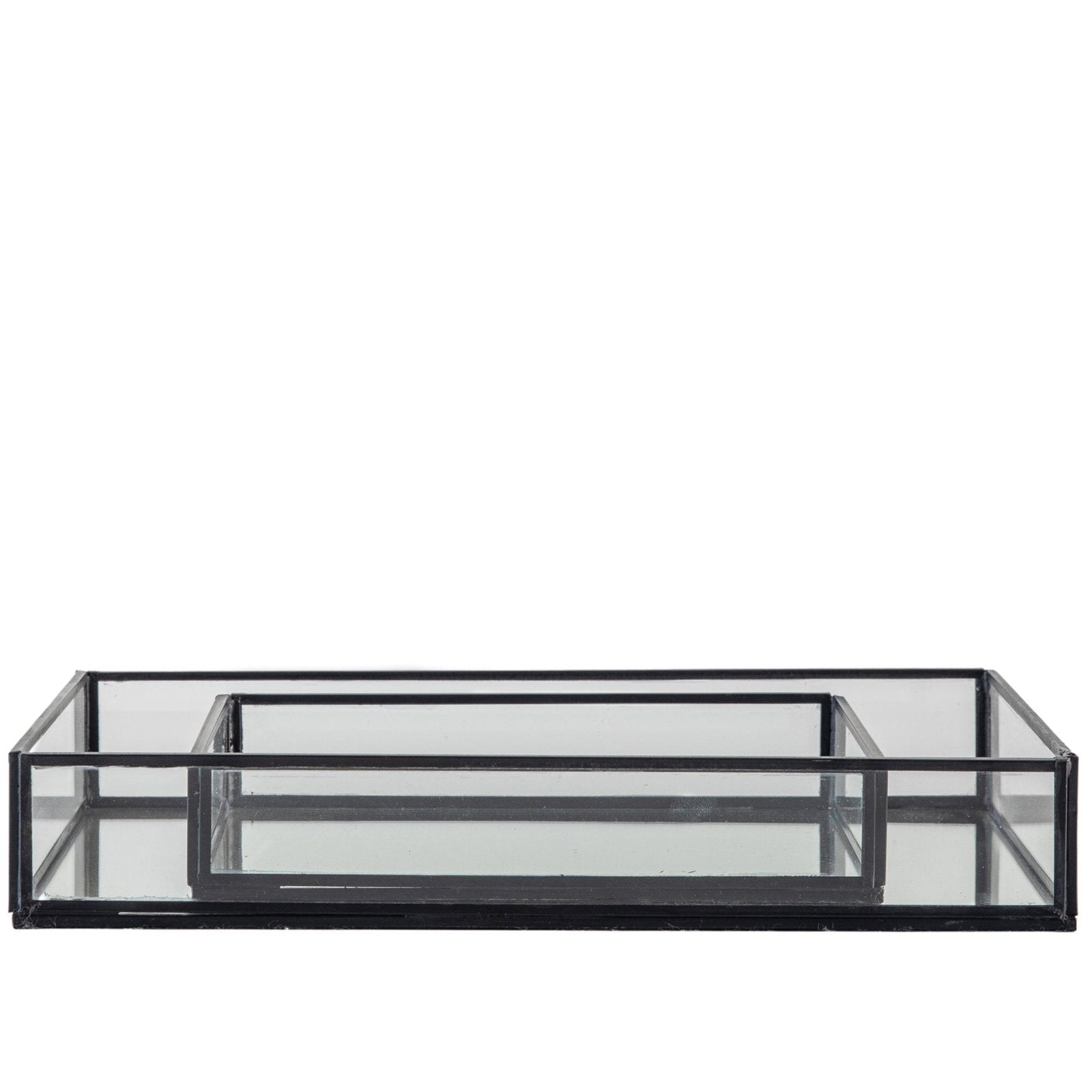 Evoque Handmade Glass Decorative Trays with Mirrored Bases Set of 2