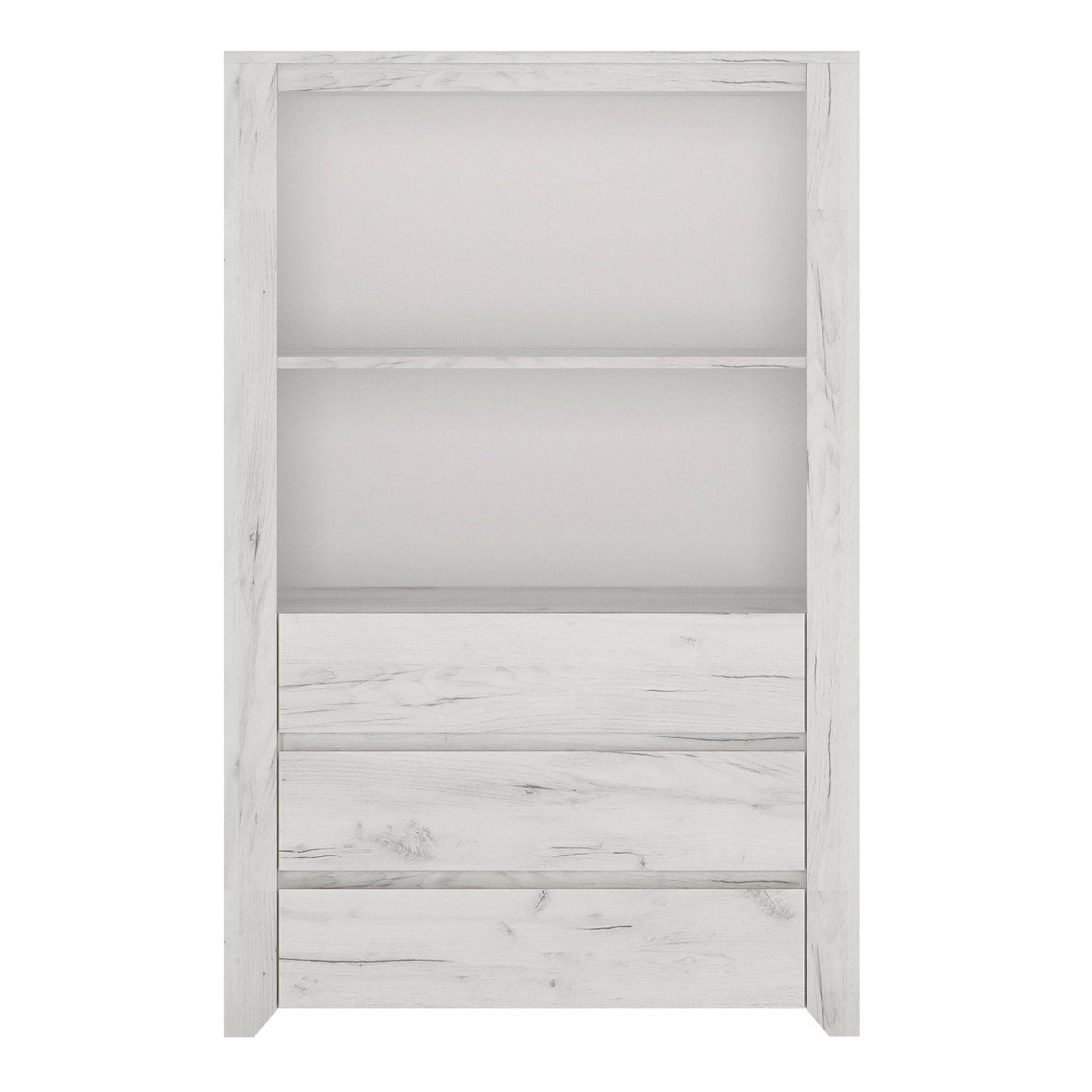 Angel 3 Drawer Cupboard with Open Shelf in White Craft Oak