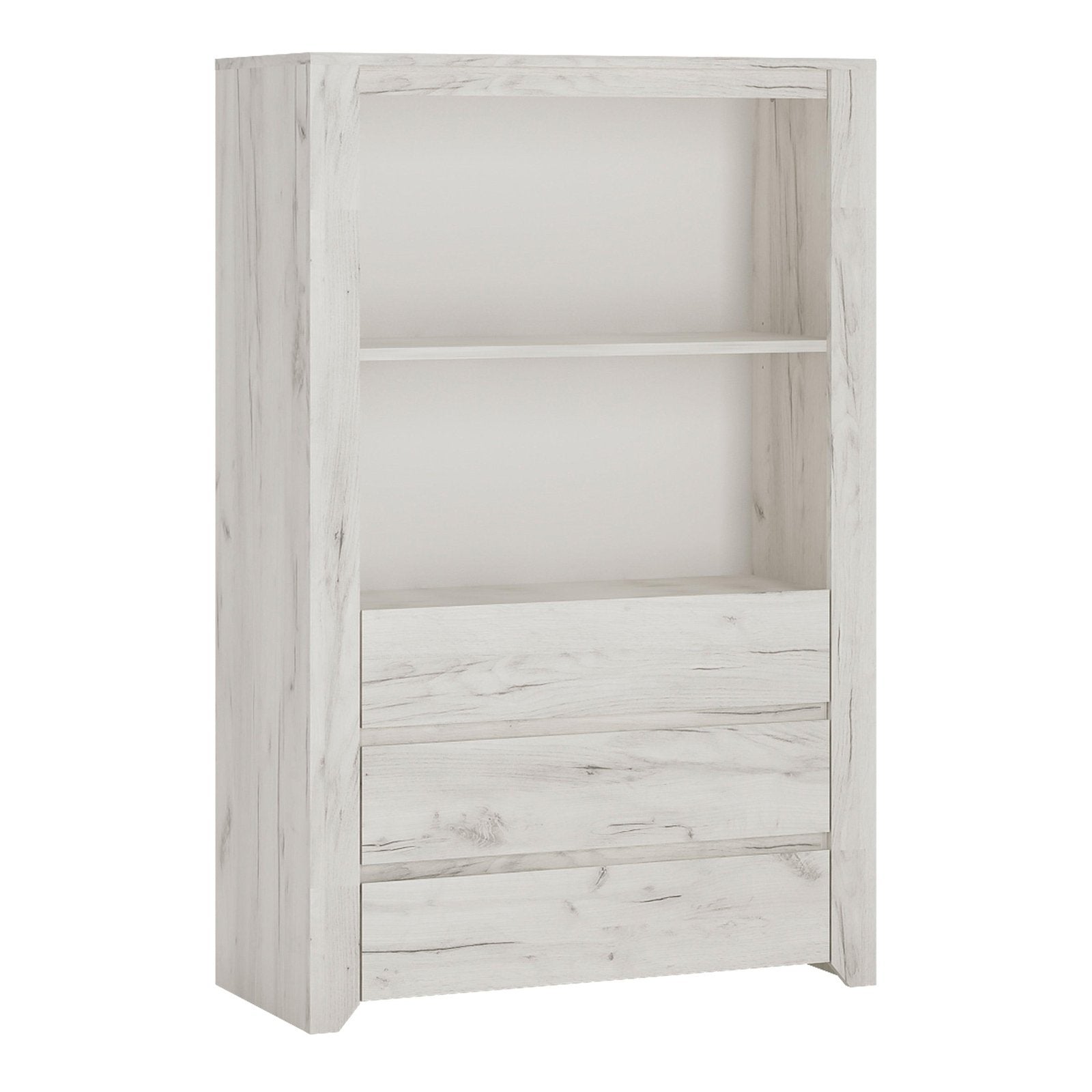 Angel 3 Drawer Cupboard with Open Shelf in White Craft Oak