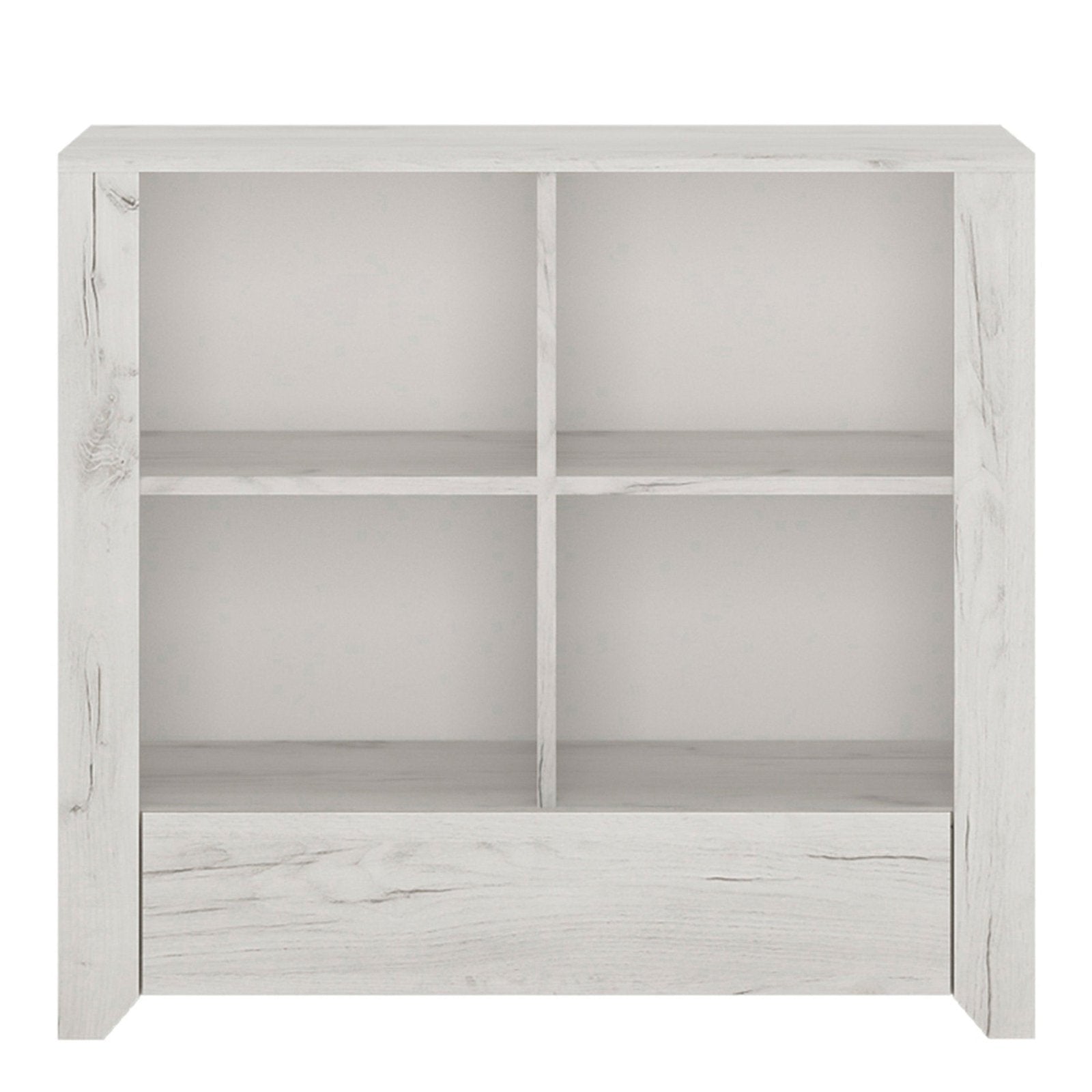 Angel 1 Drawer Low Bookcase in White Craft Oak