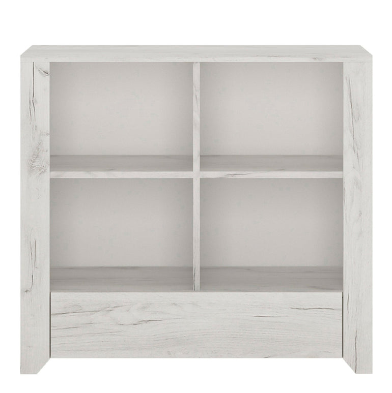 Angel 1 Drawer Low Bookcase in White Craft Oak