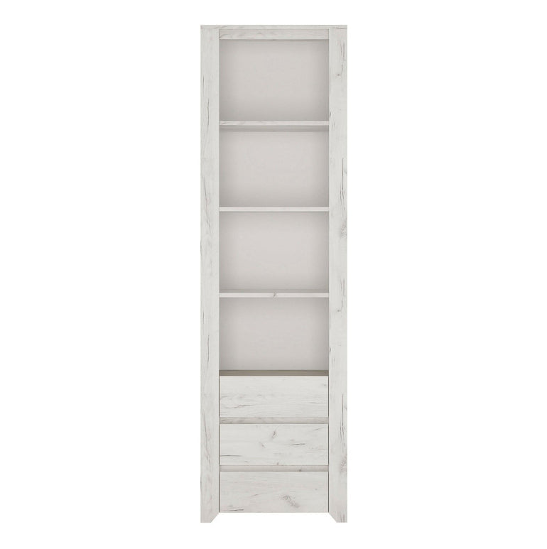 Angel Tall Narrow 3 Drawer Bookcase in White Craft Oak