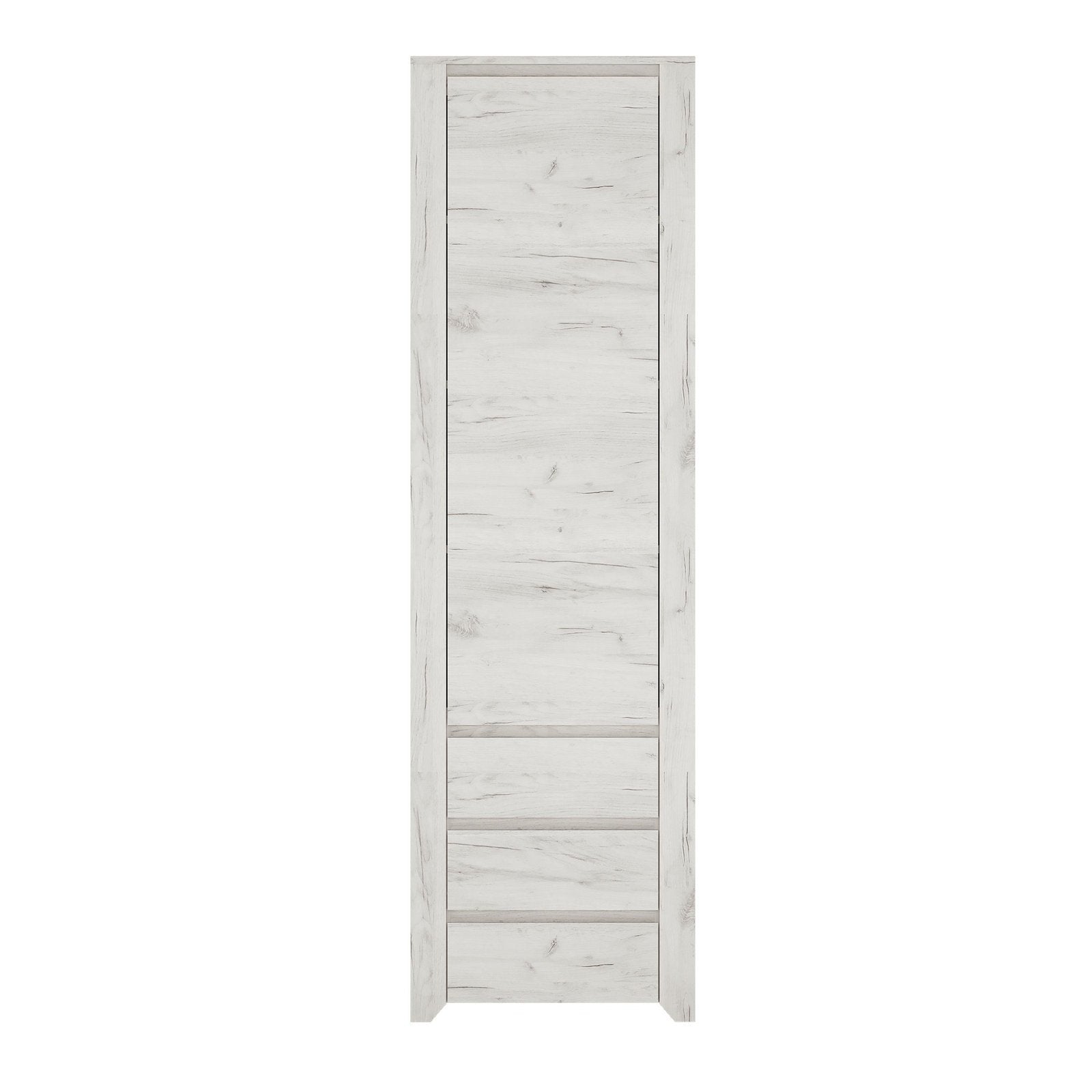 Angel Tall Narrow One Door 3 Drawer Narrow Cupboard in White Craft Oak