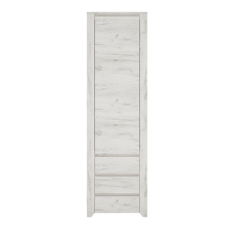 Angel Tall Narrow One Door 3 Drawer Narrow Cupboard in White Craft Oak