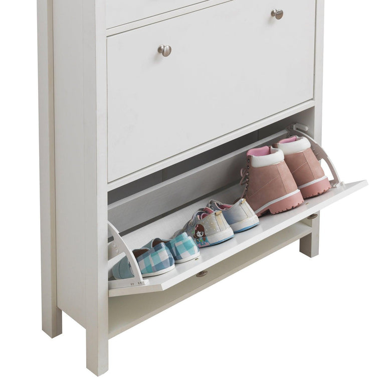 Astbury 3 Tier British Style Shoe Cabinet in White & Oak