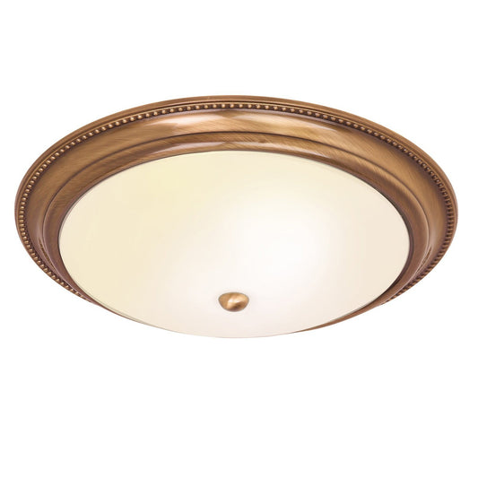 Compass Flush Ceiling Lamp - Antique Brass Finish - Acid Etched Glass Shade