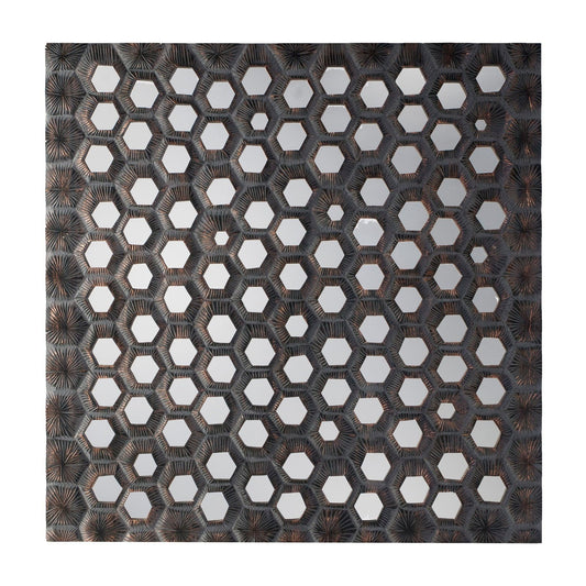 Antique Bronze Honeycomb Mirror - Unusual Hexagonal Design