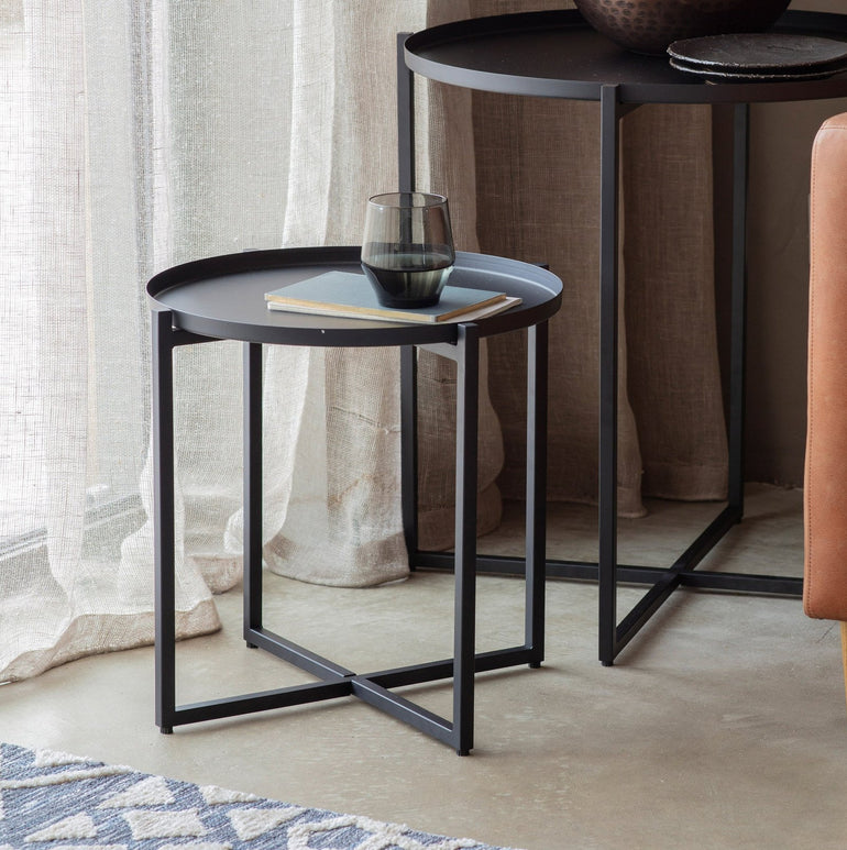 Dynasty Black Side Table - Tray-Style Top - Quality Metal Side Table