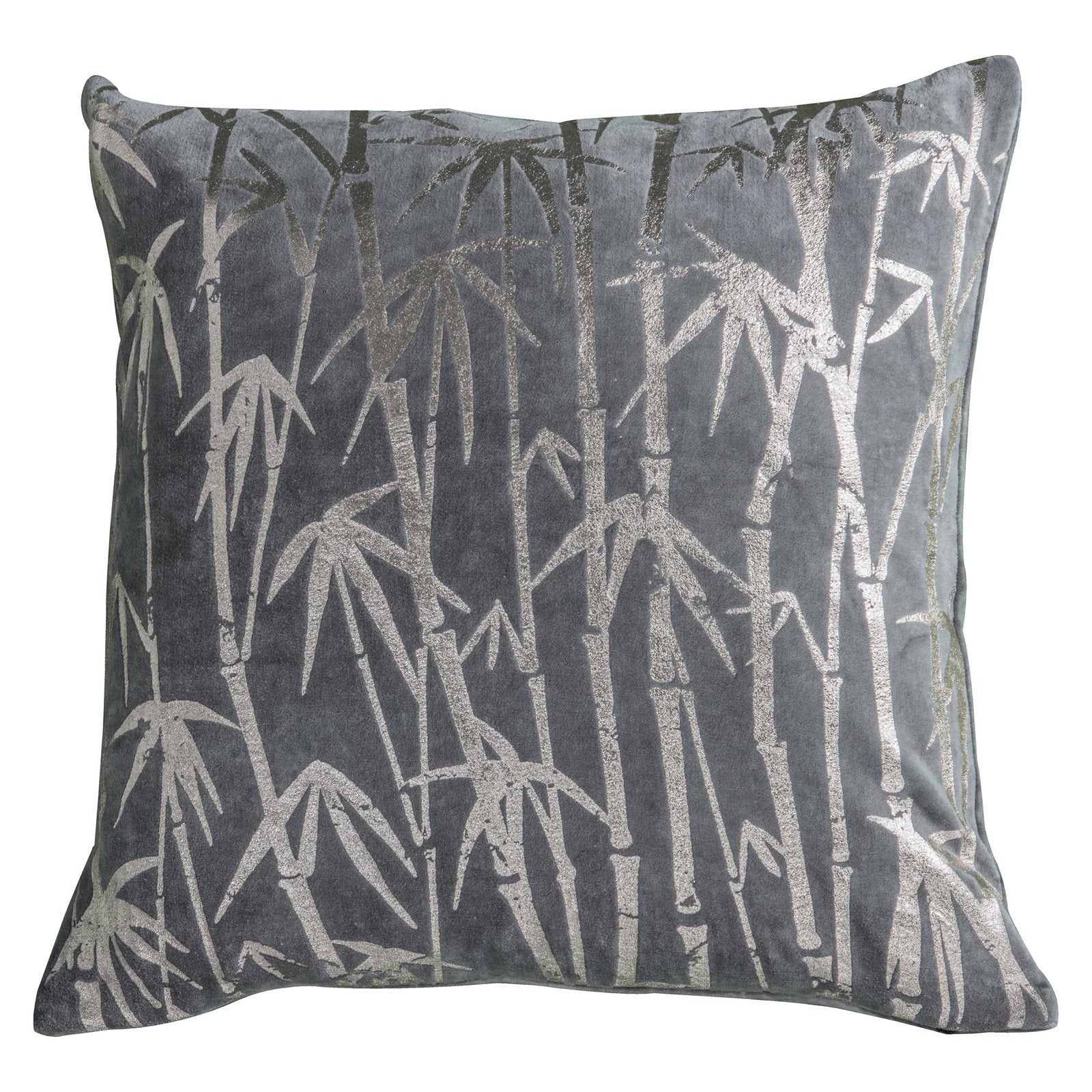 Bamboo Palm Grey Metallic Cushion - 100% Cotton - Knife Edge Seams