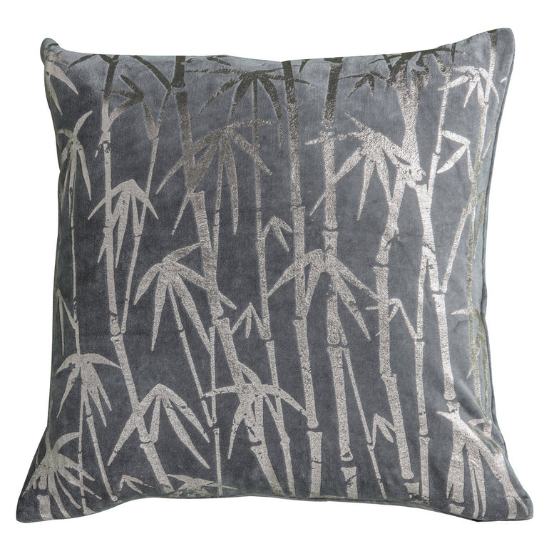 Bamboo Palm Grey Metallic Cushion - 100% Cotton - Knife Edge Seams