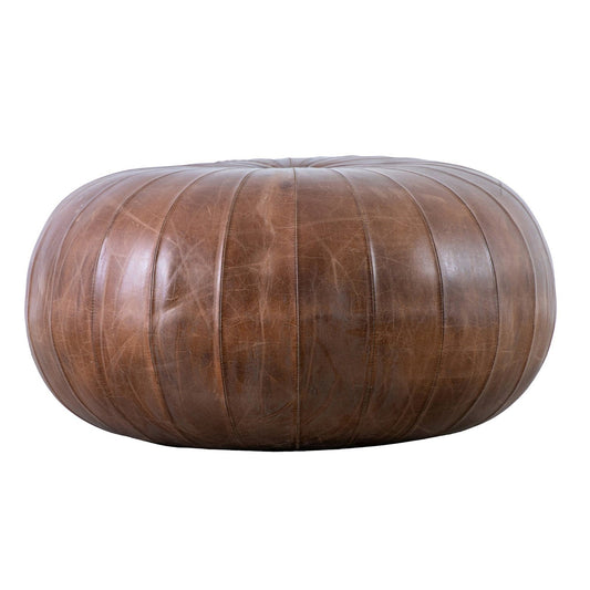Luca Leather Pouffe - Top Grain Full Leather Hide - Rich Chestnut Brown