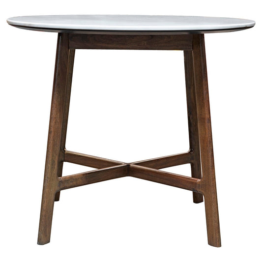 Cabrera Round Dining Table 90cm - White Marble Top - Acacia Wood Legs - Seats 4