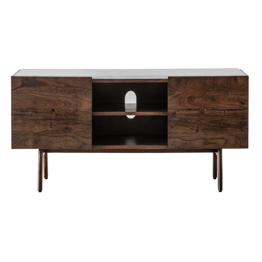 Cabrera 2 Door 2 Shelf TV Cabinet - Acacia Wood - White Marble Top