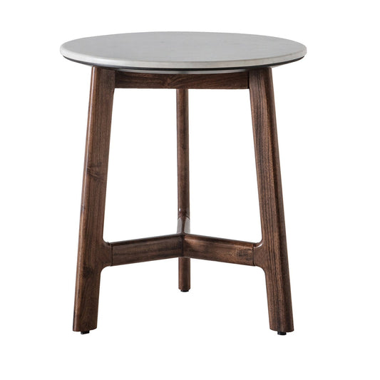 Cabrera Side Table - White Marble Top - Acacia Wood Legs