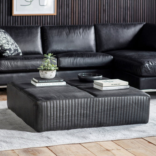 Abraham Slab Leather Pouffe/ Coffee Table