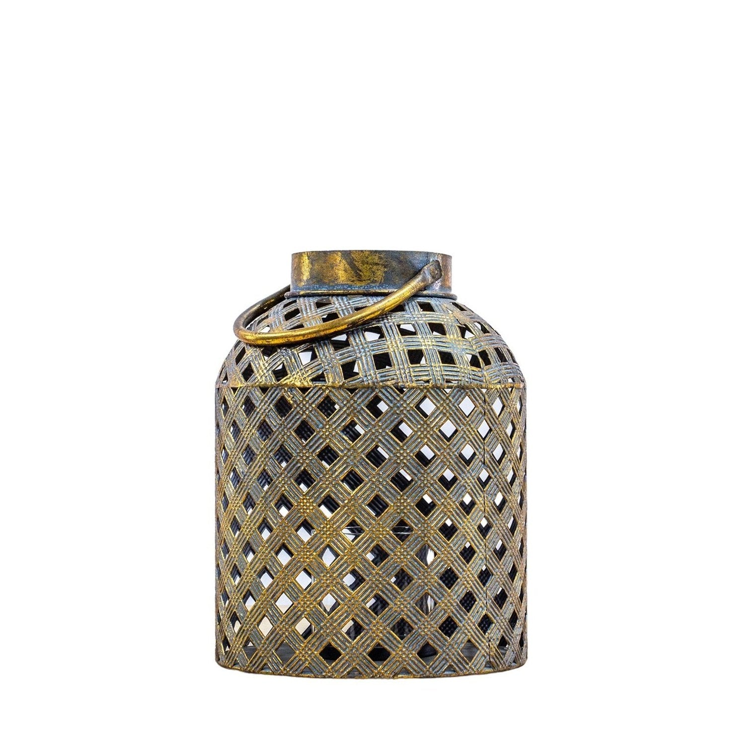 Asaka Bronze Metal Lantern - Weave Effect Pattern - Cut-Out Design