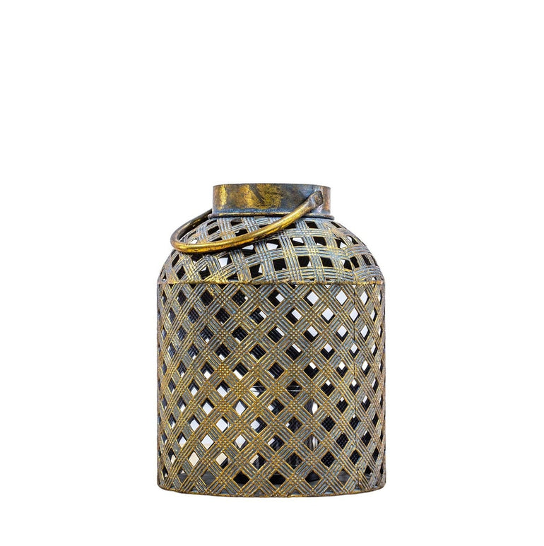 Asaka Bronze Metal Lantern - Weave Effect Pattern - Cut-Out Design