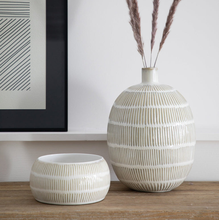 Bindhi Patterned Ceramic Vase - Stoneware - Transparent Glaze