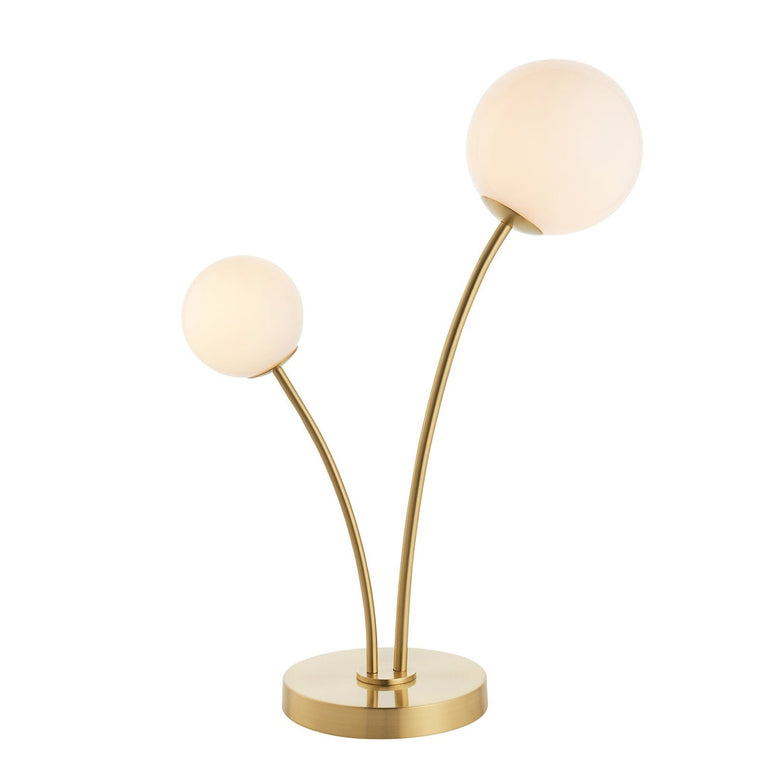 Spring Awakening Table Lamp - 2 LED Lights - Brushed Brass & Gloss White Glass