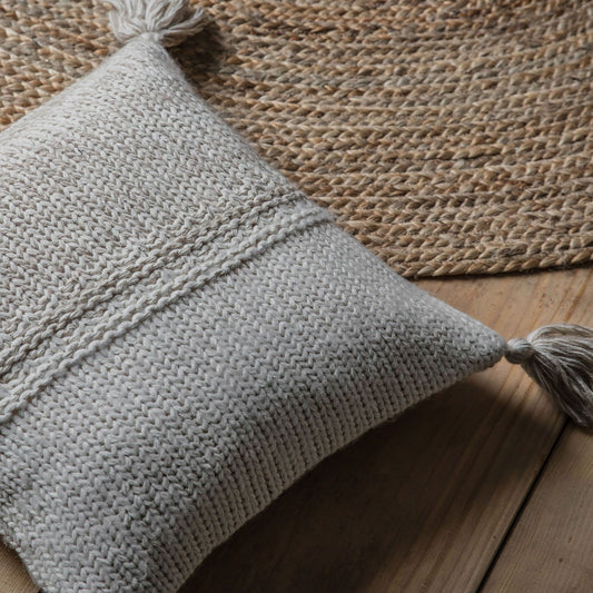 2 Tone Feather Filled Knitted Cushion - Oatmeal & Cream