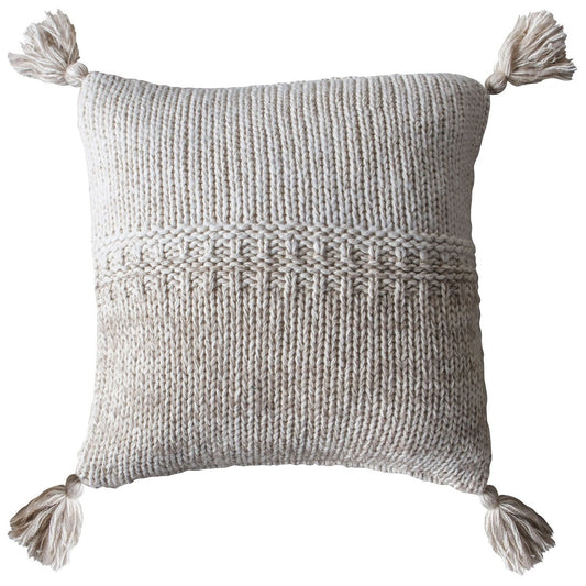 2 Tone Feather Filled Knitted Cushion - Oatmeal & Cream