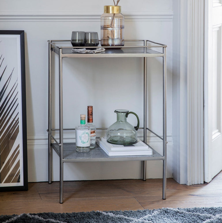 Lorley Side Table - Marble Top & Shelf - Soft Silver Metal Frame