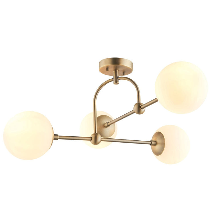 Lunar Semi Flush Ceiling Light - 4 Individual Lights - Antique Brass - Dimmable - Multi-Arm