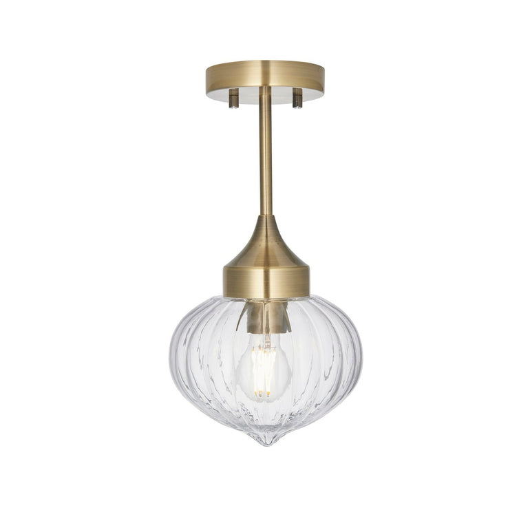 Brimstone Flush Ceiling Light E27 10W - Steel Plated - Ribbed Glass - Dimmable