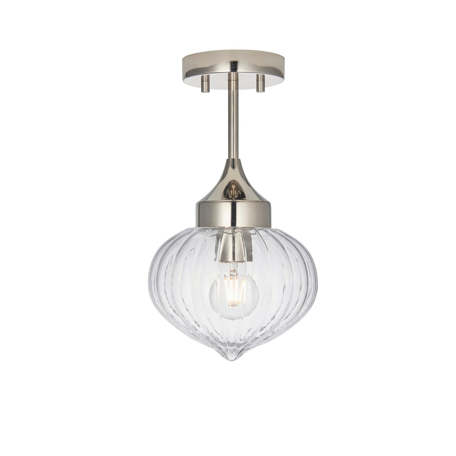 Brimstone Flush Ceiling Light E27 10W - Steel Plated - Ribbed Glass - Dimmable