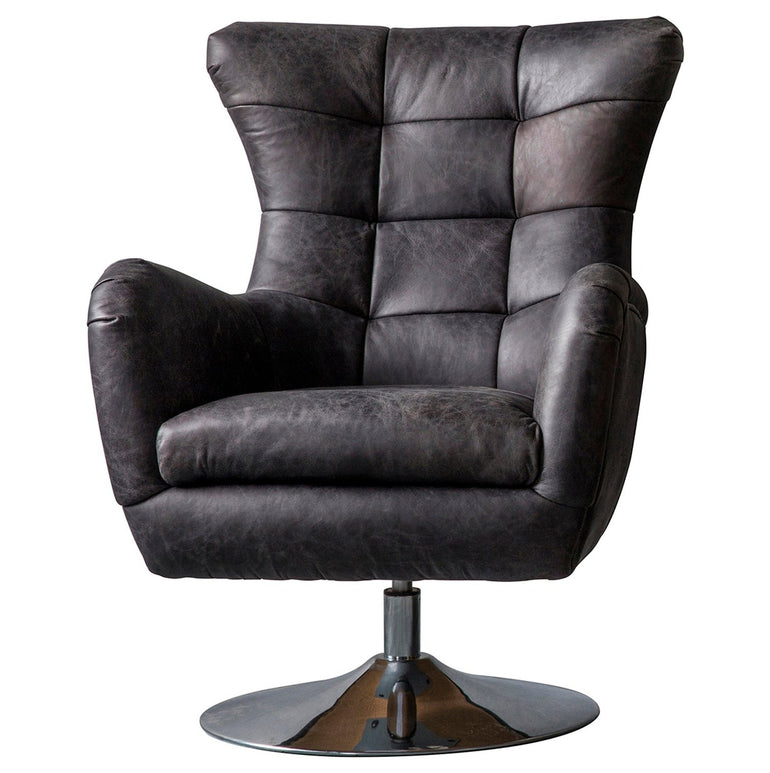 Hammersmith Leather Swivel Chair - Padded Seat - Pinch Pleated Back
