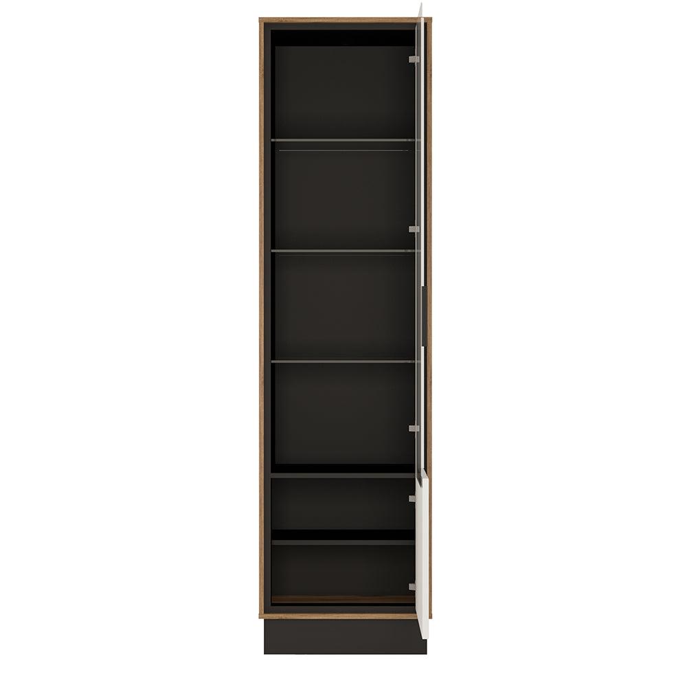 Brolo Tall Glazed Display Cabinet in White, Black & Dark wood