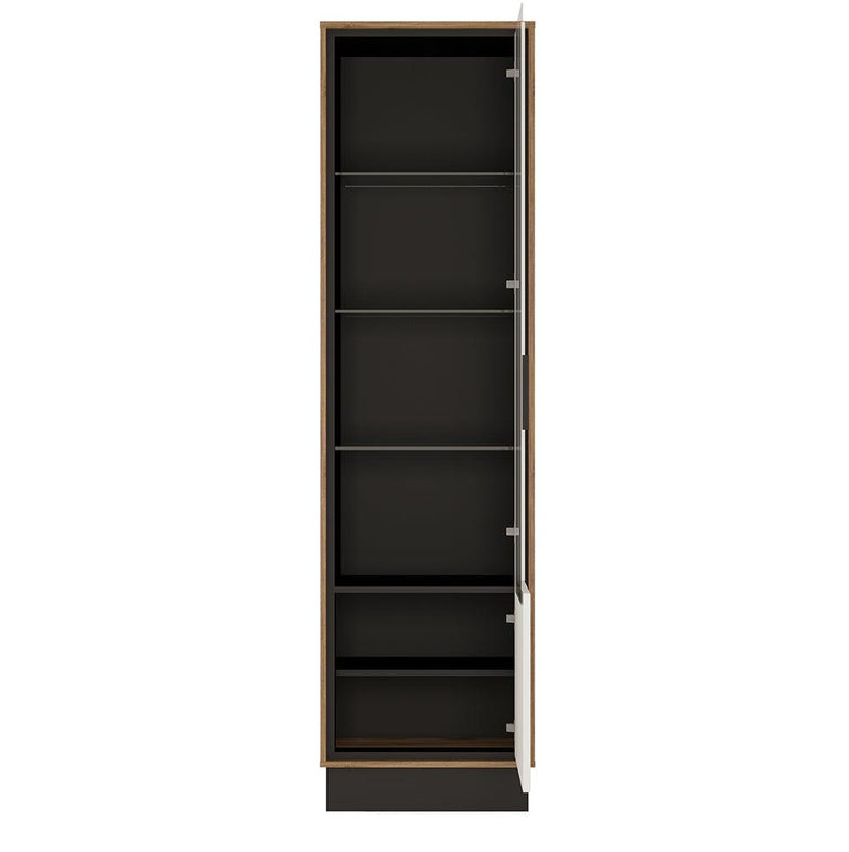 Brolo Tall Glazed Display Cabinet in White, Black & Dark wood