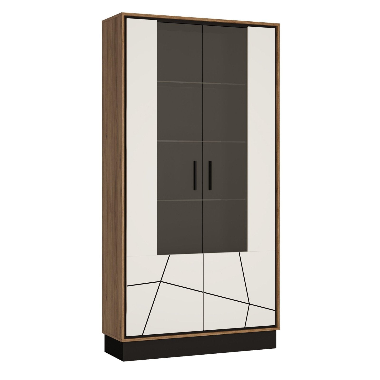 Brolo Tall Wide Glazed Display Cabinet in Walnut and White