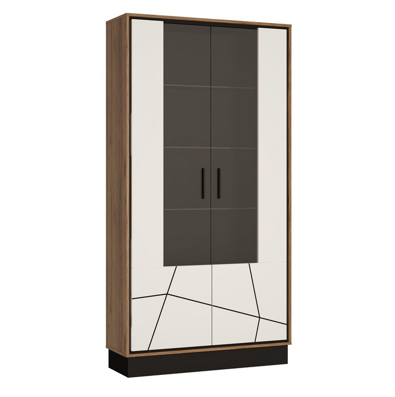 Brolo Tall Wide Glazed Display Cabinet in Walnut and White