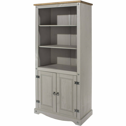 Corona Grey Finished Pine Bookcase With 2 Door And 2 Shelves