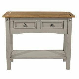 Corona Grey 2 drawer hall table with shelf non dovetail drawer