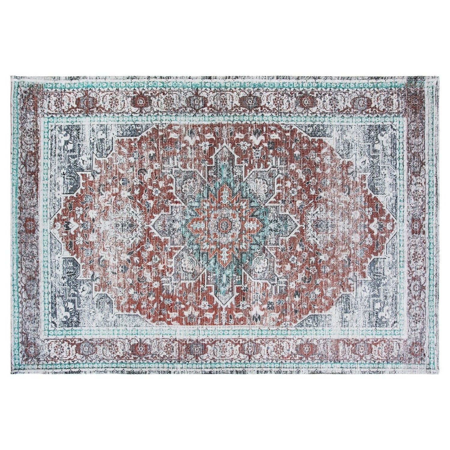 Canberra Ornate Rug - Cotton Digital Print - Carpeted Reverse - 100% Polyester - Flat Weave