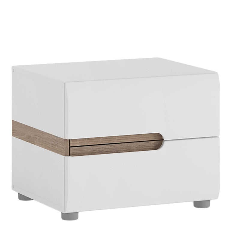 Chelsea 2 Drawer Bedside in White with Oak Trim