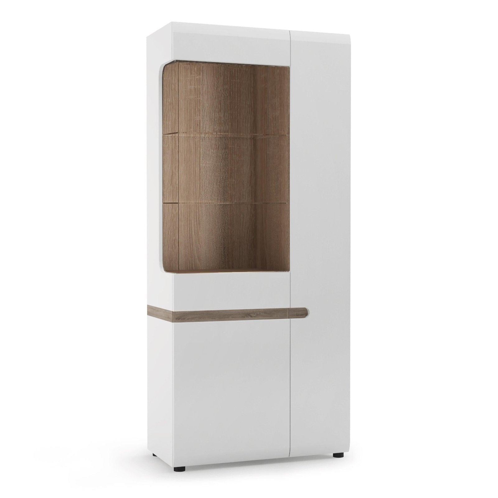 Chelsea Tall Glazed Wide Display unit in White with Oak Trim