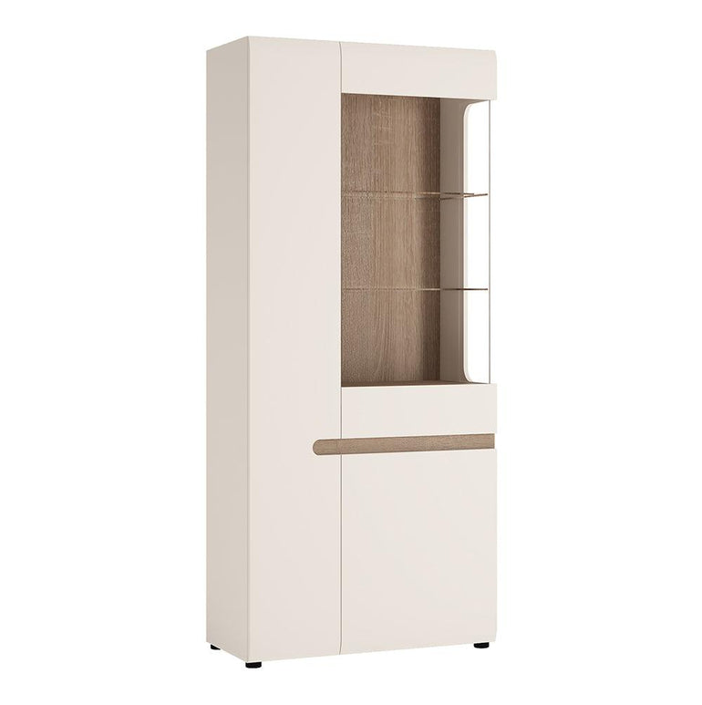 Chelsea Tall Glazed Wide Display unit in White with Oak Trim